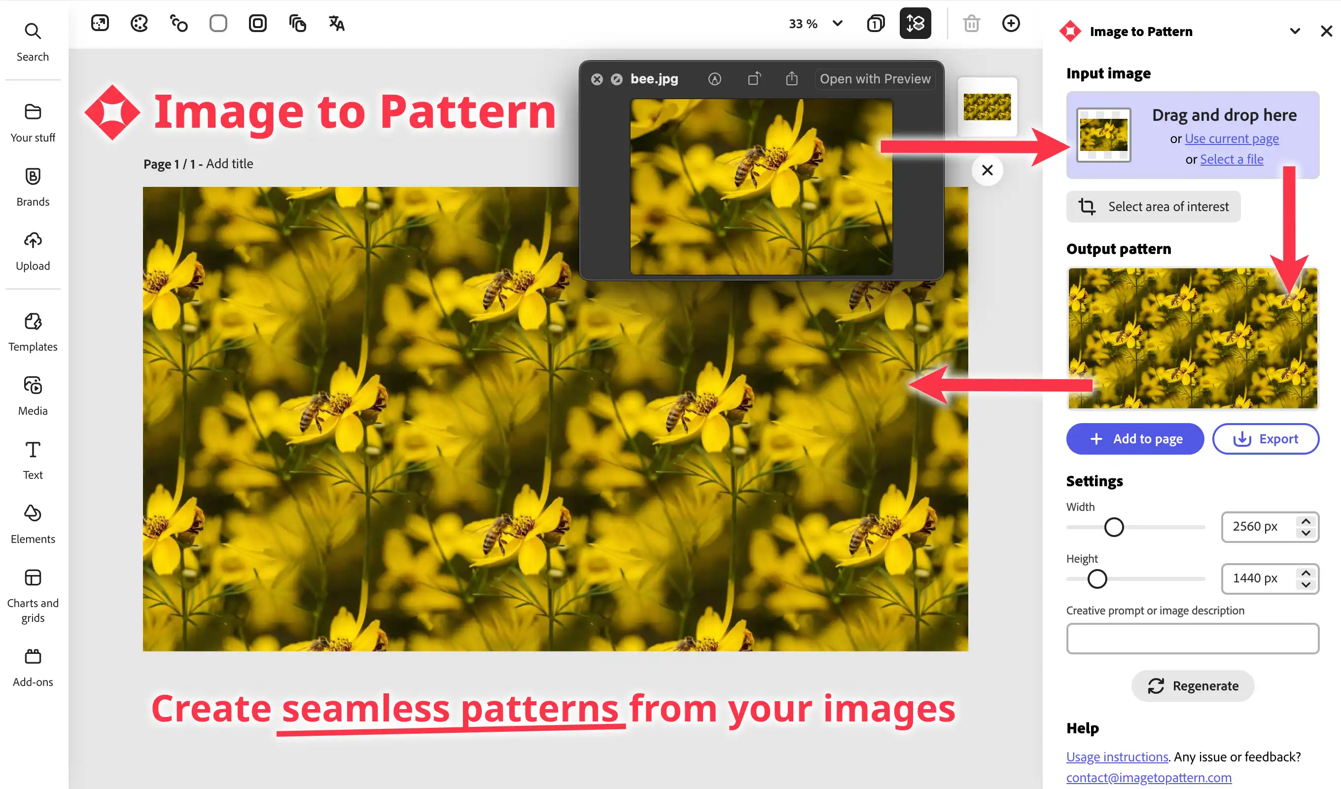 Image to Pattern on Adobe Express screenshot